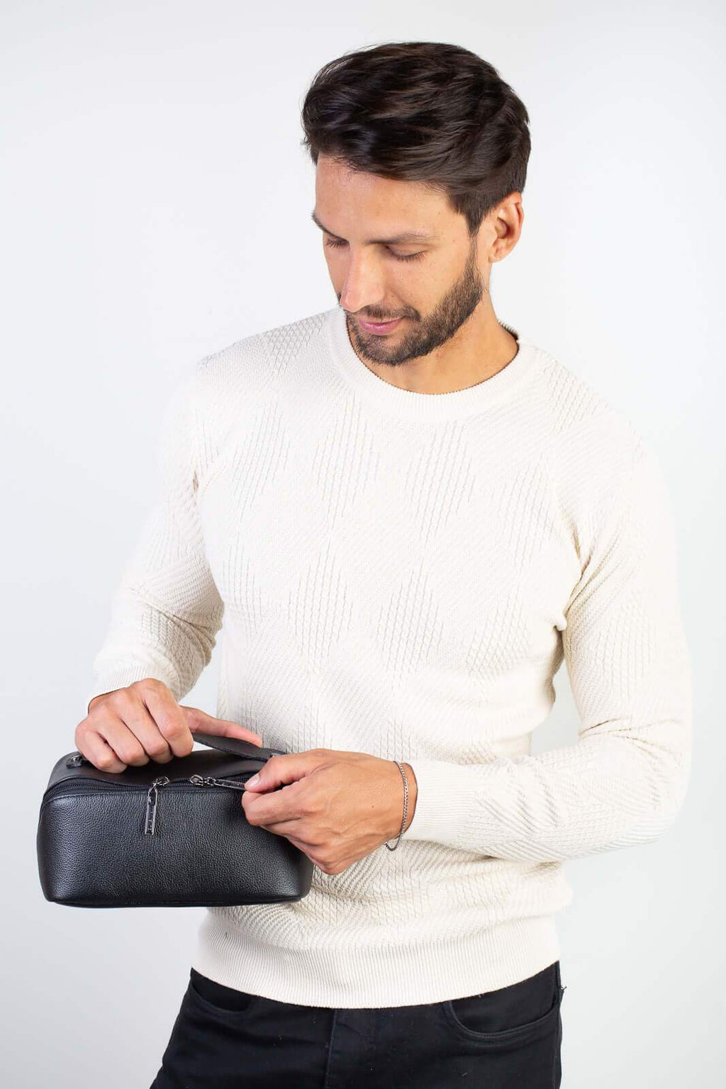 Necessaire masculina de couro floater Athos 11x25x12,5cm - Enluaze