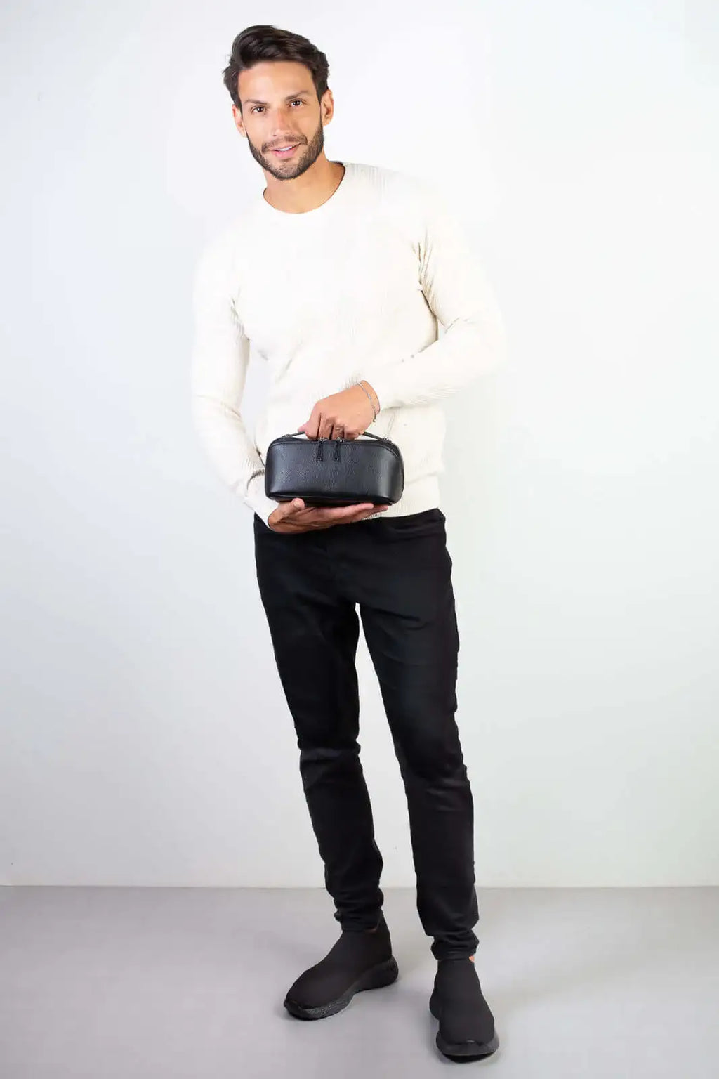Necessaire masculina de couro floater Athos 11x25x12,5cm - Enluaze