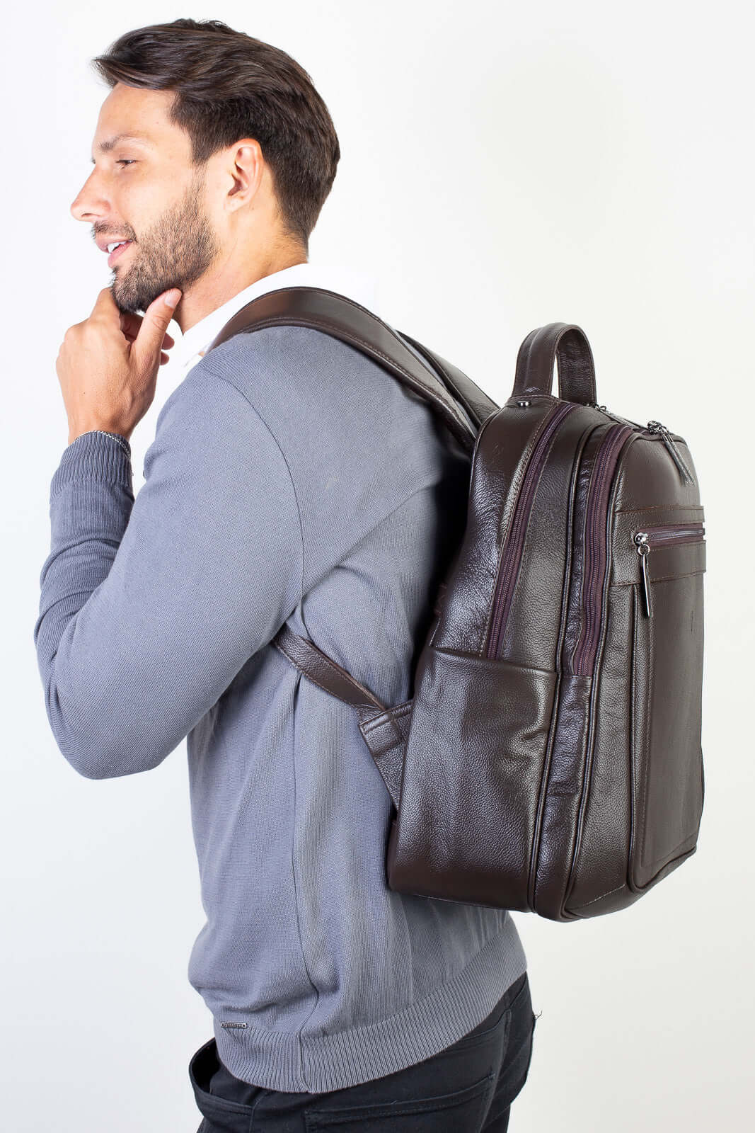 Mochila masculina de couro floater Daniel - Enluaze