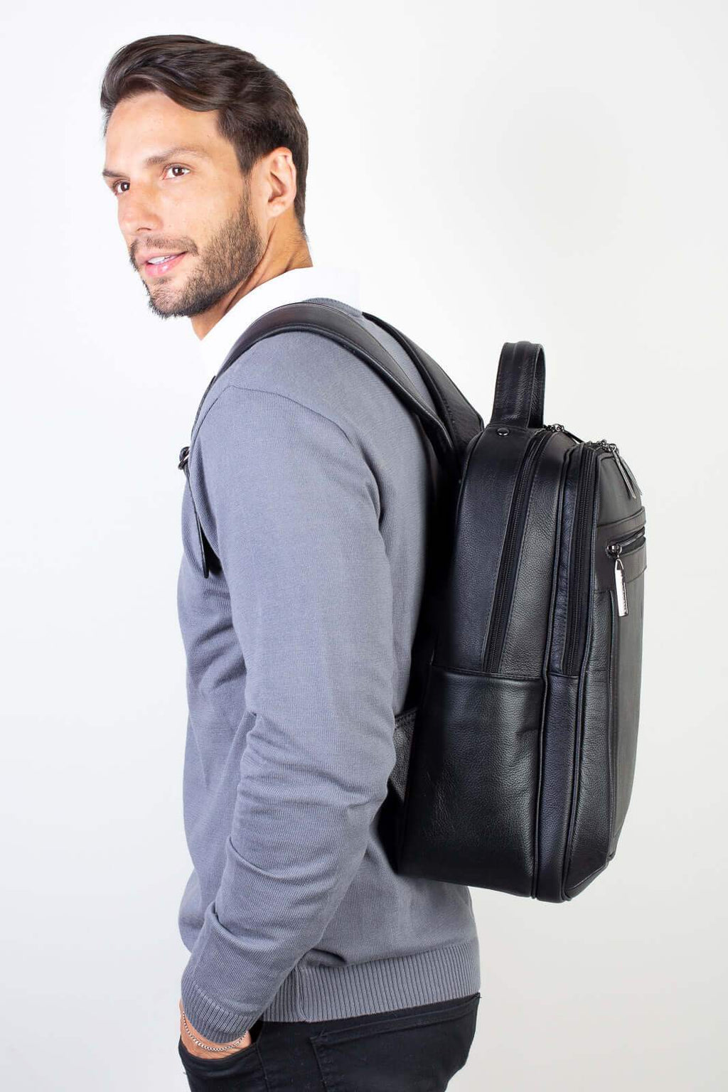 Mochila masculina de couro floater Daniel - Enluaze