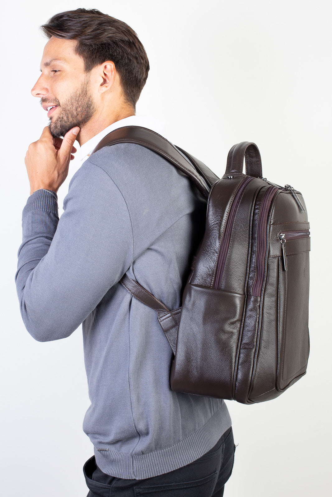 Mochila masculina de couro floater Daniel na cor café — Enluaze, foto 6