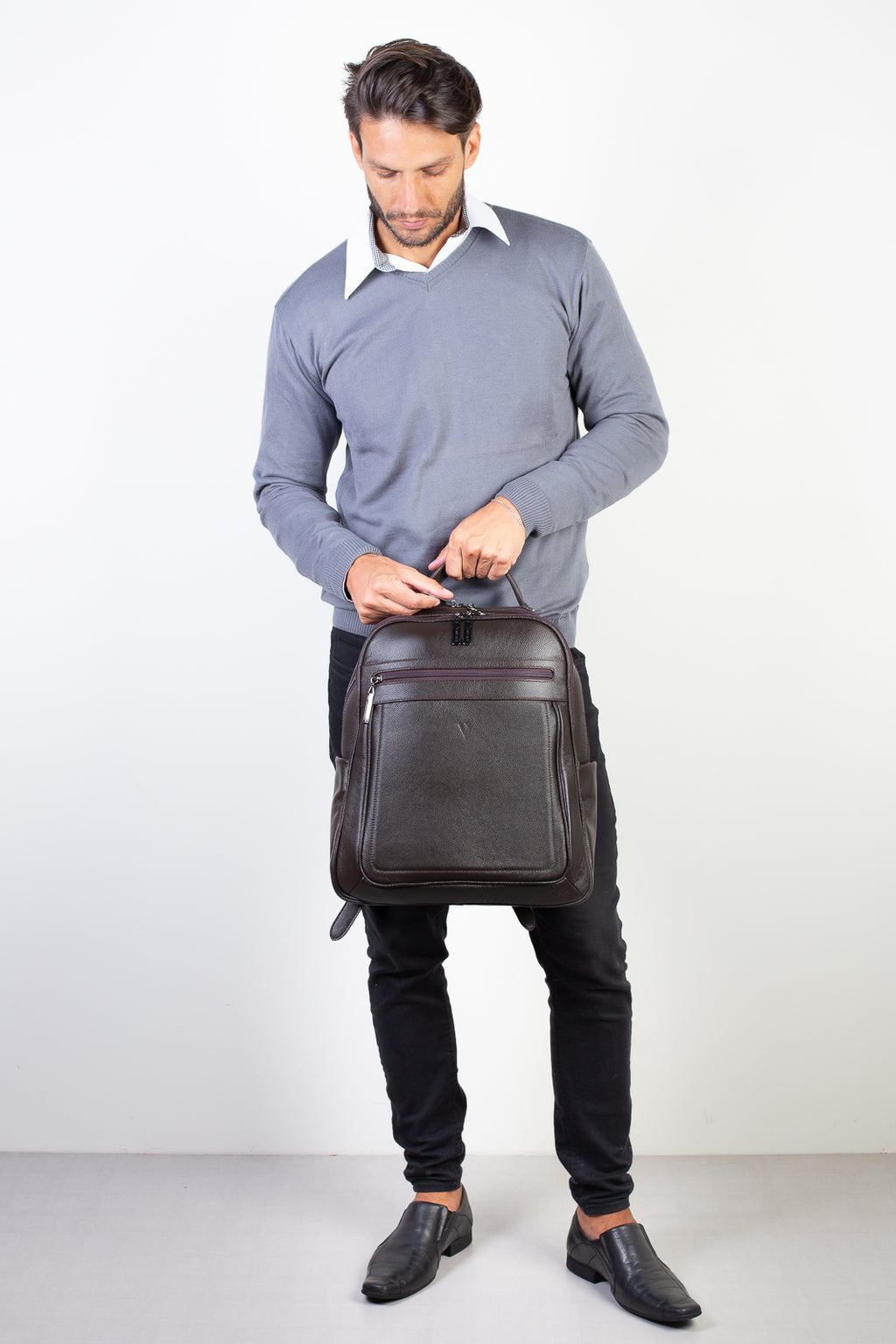 Mochila masculina de couro floater Daniel na cor café — Enluaze, foto 10