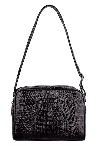 Bolsa quadrada de couro croco grafite Daiana