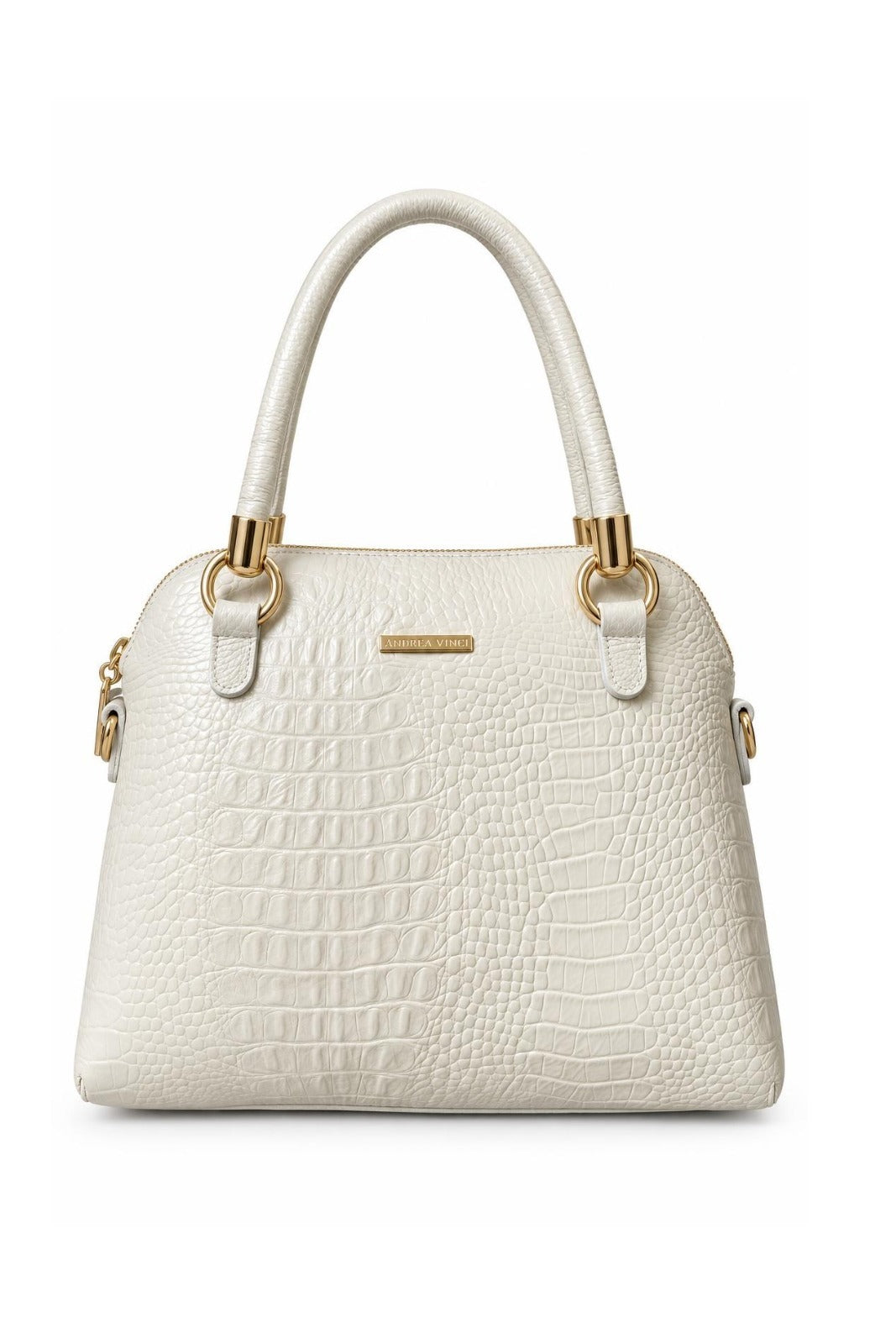 Bolsa baú de couro croco Donna — Marfim