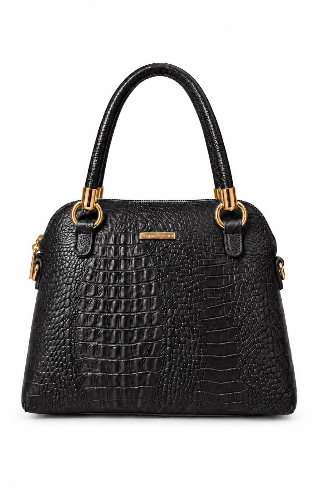 Bolsa baú de couro croco Donna — Preto