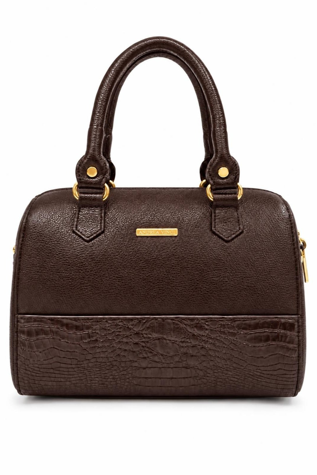 Bolsa baú de mão em couro liso Sthefani — Café