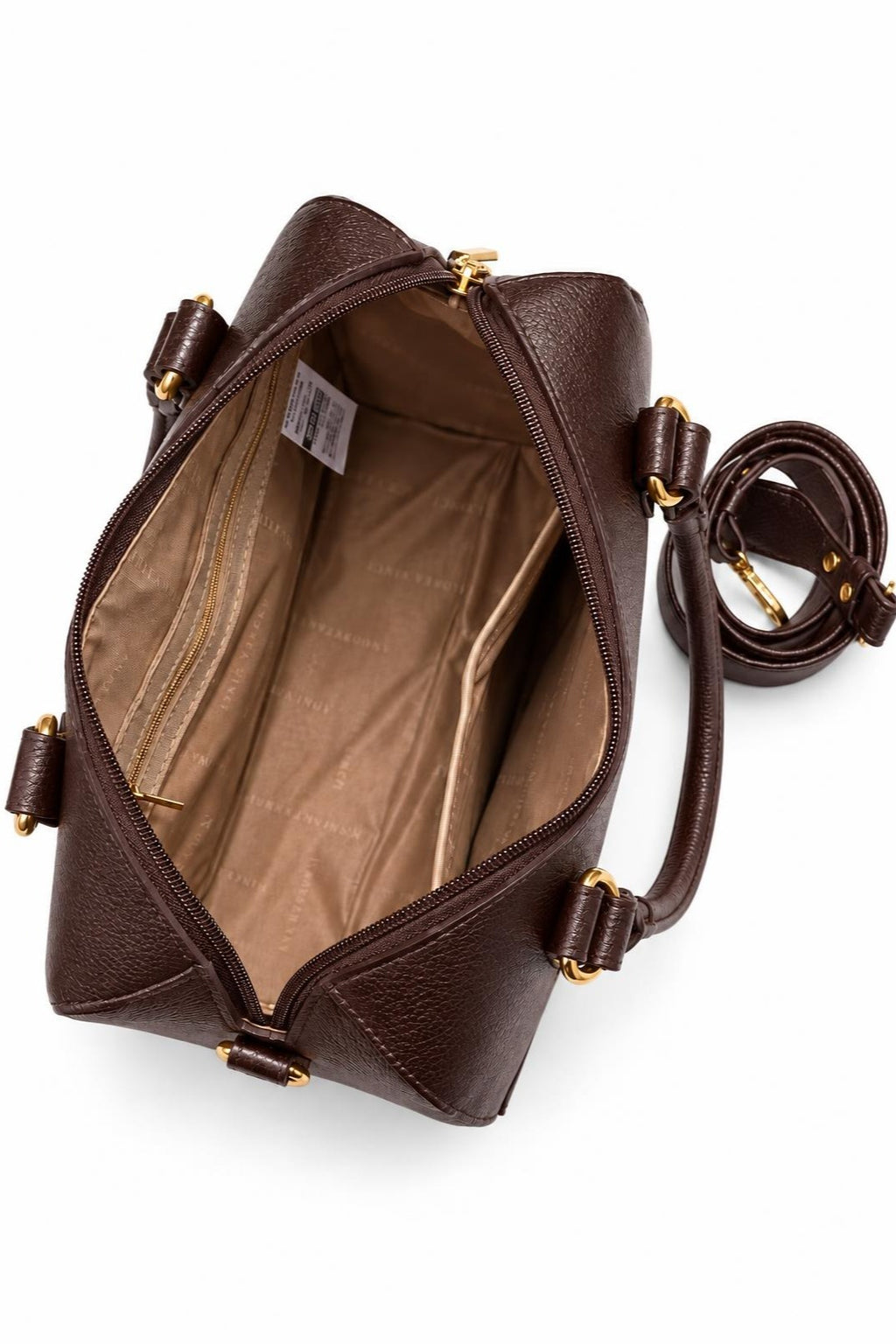 Bolsa baú de mão em couro liso Sthefani — Café
