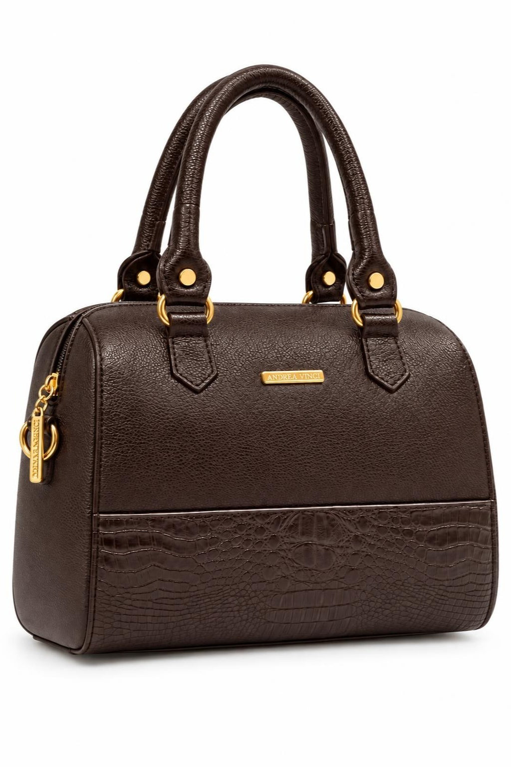 Bolsa baú de mão em couro liso Sthefani — Café