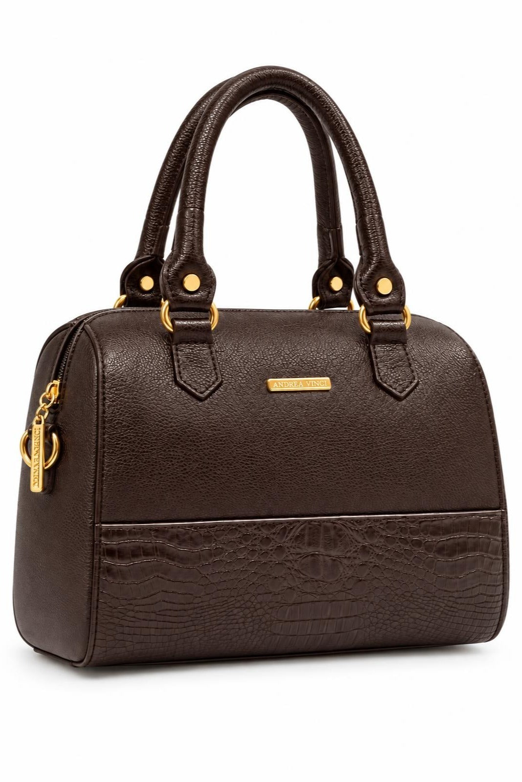 Bolsa baú de mão em couro liso Sthefani — Café