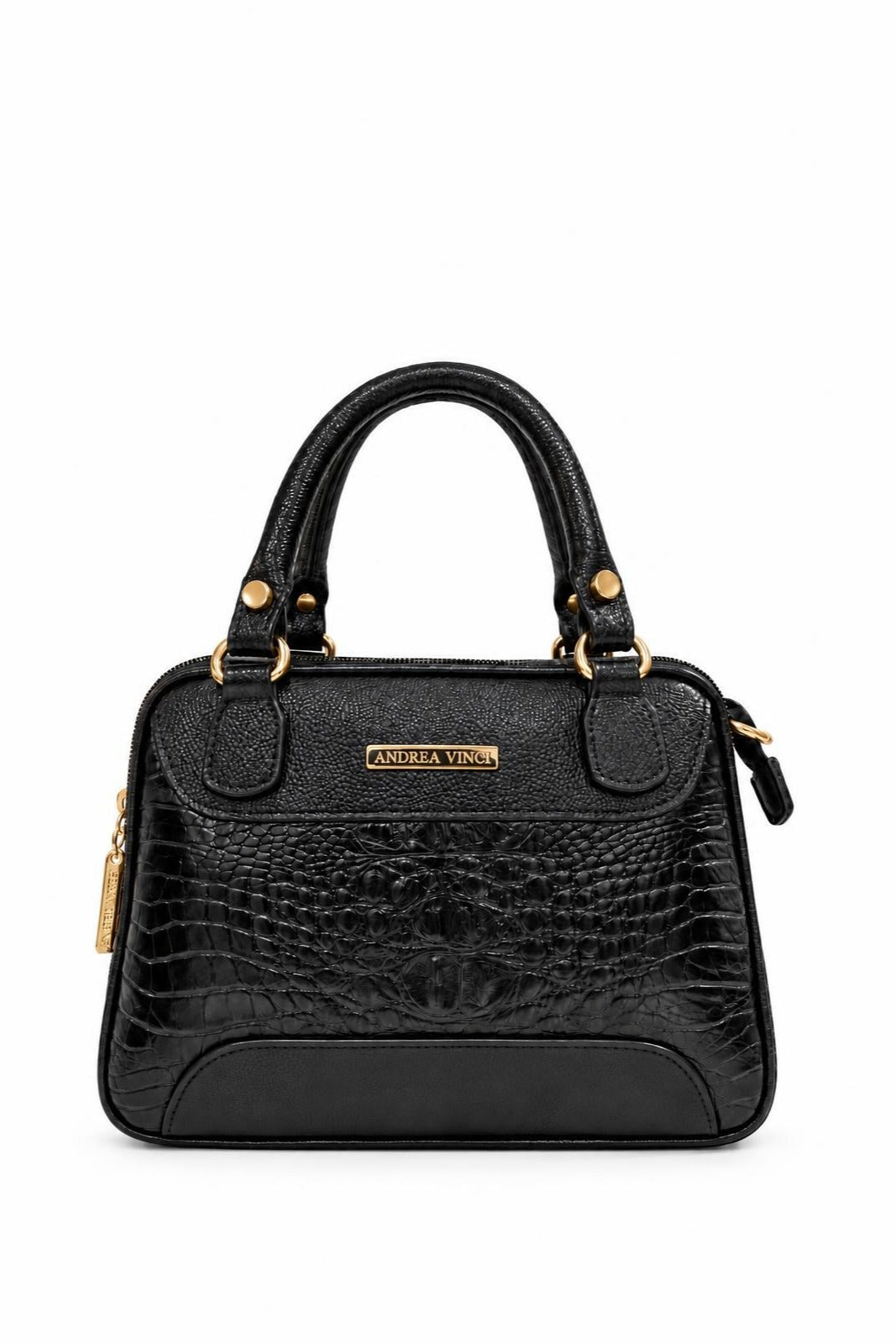 Bolsa pequena de couro croco Olívia — Preto