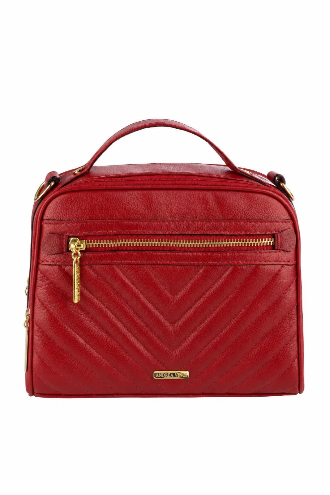 Bolsa baú pequena de couro liso Lara — Vermelho