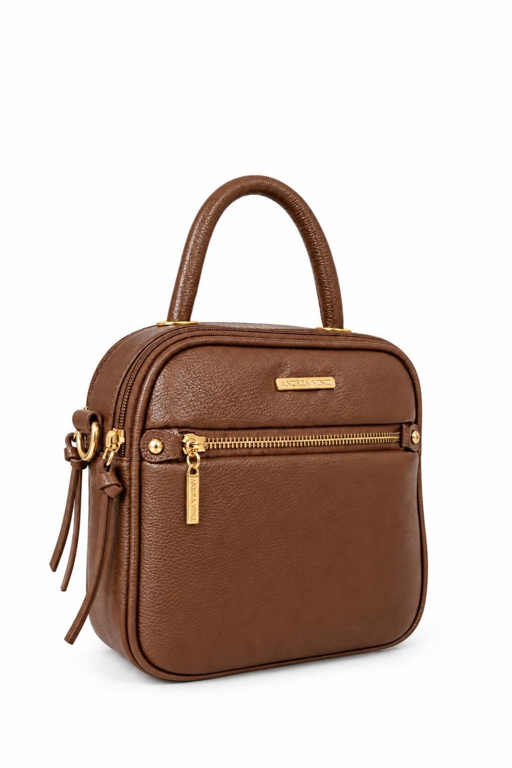 Bolsa baú pequena de couro liso transversal Catarina — Whisky