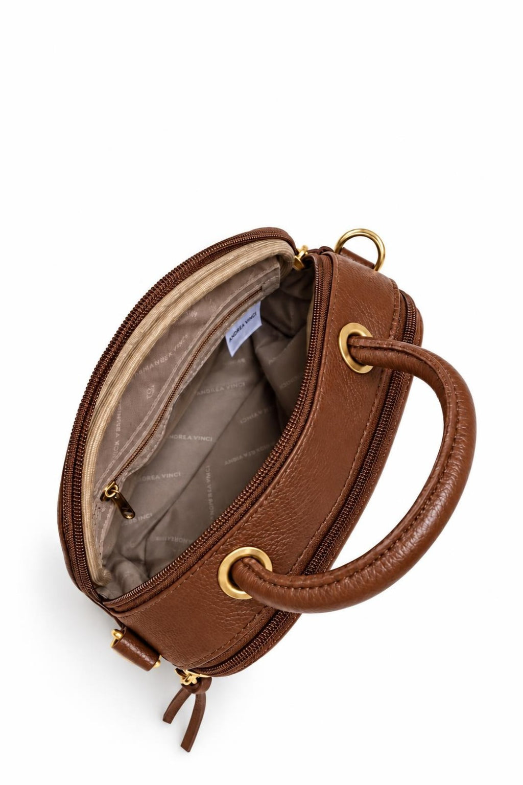 Bolsa baú pequena de couro liso transversal Catarina — Whisky