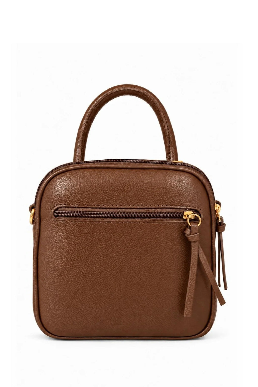 Bolsa baú pequena de couro liso transversal Catarina — Whisky