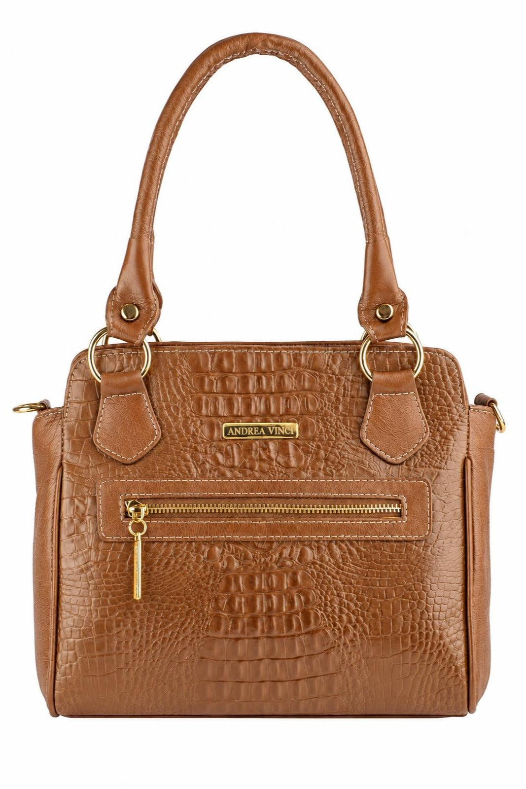Bolsa de couro croco Amélia — Caramelo