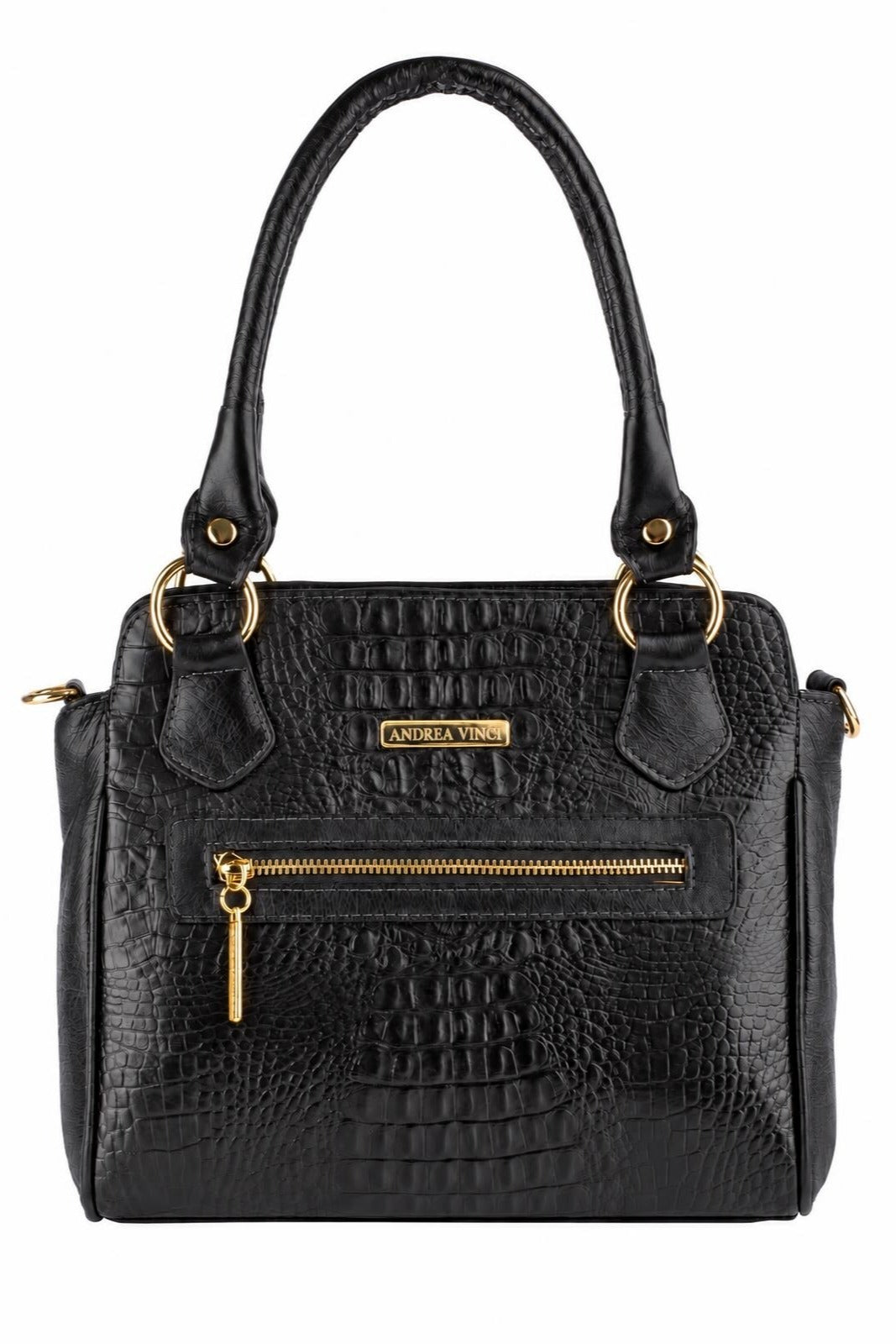 Bolsa de couro croco Amélia — Preto