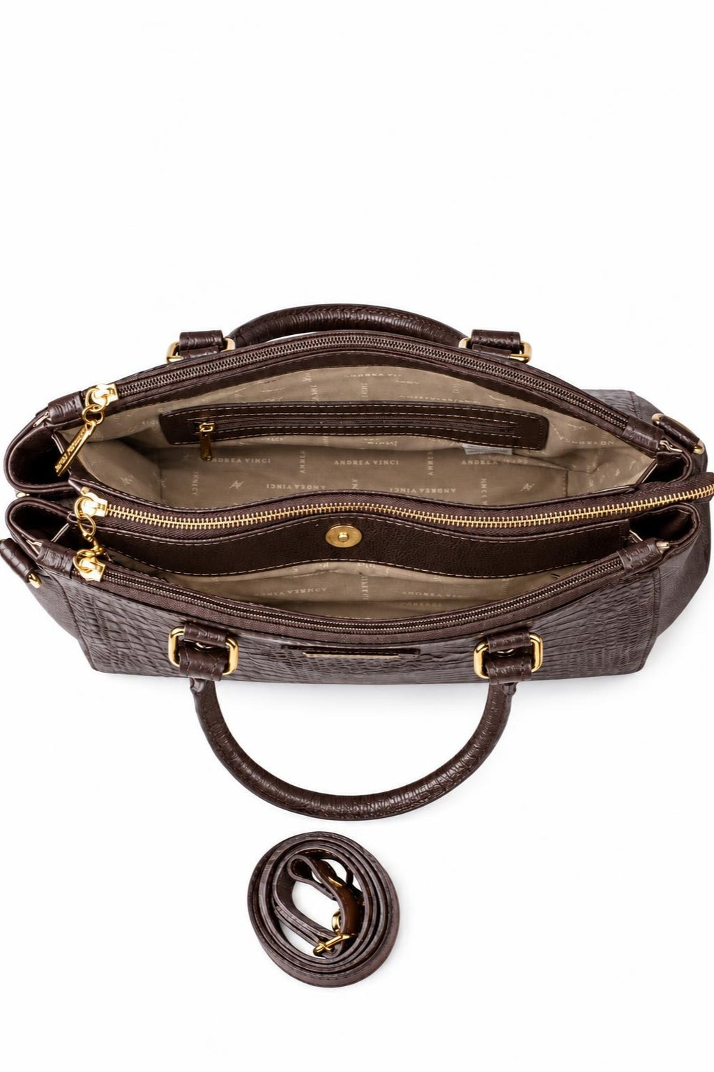 Bolsa de couro croco grande com divisórias Toffee — Café