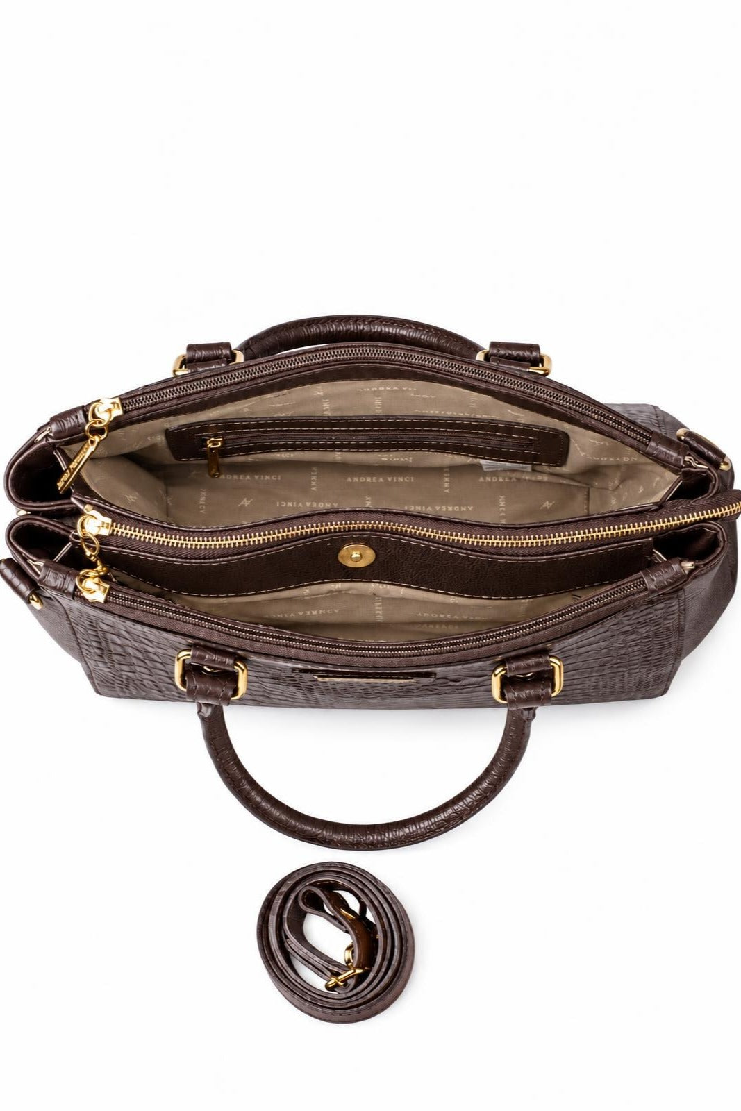 Bolsa de couro croco grande com divisórias Toffee — Café