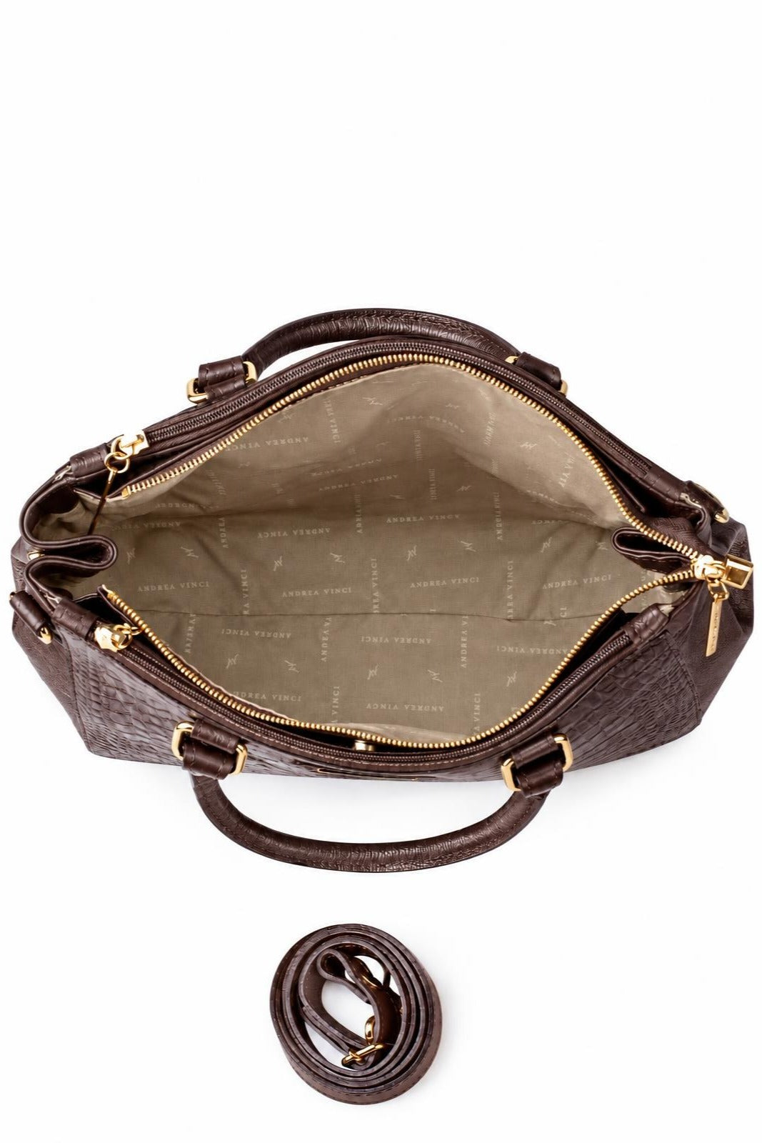 Bolsa de couro croco grande com divisórias Toffee — Café