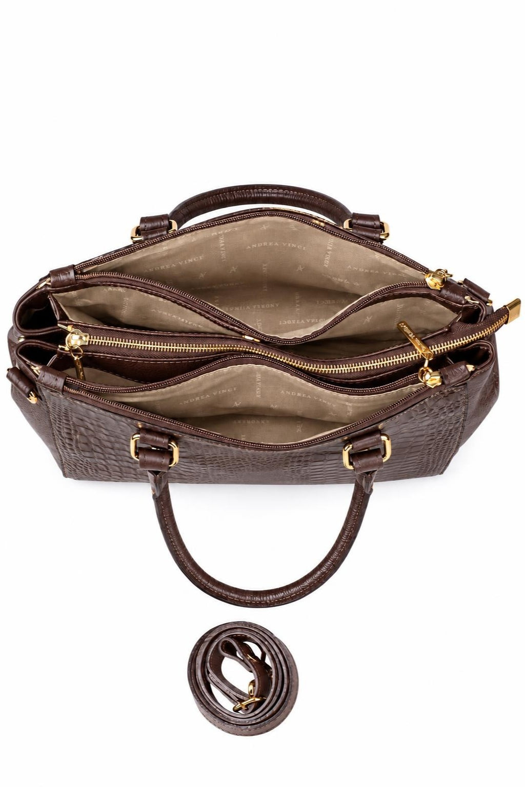 Bolsa de couro croco grande com divisórias Toffee — Café