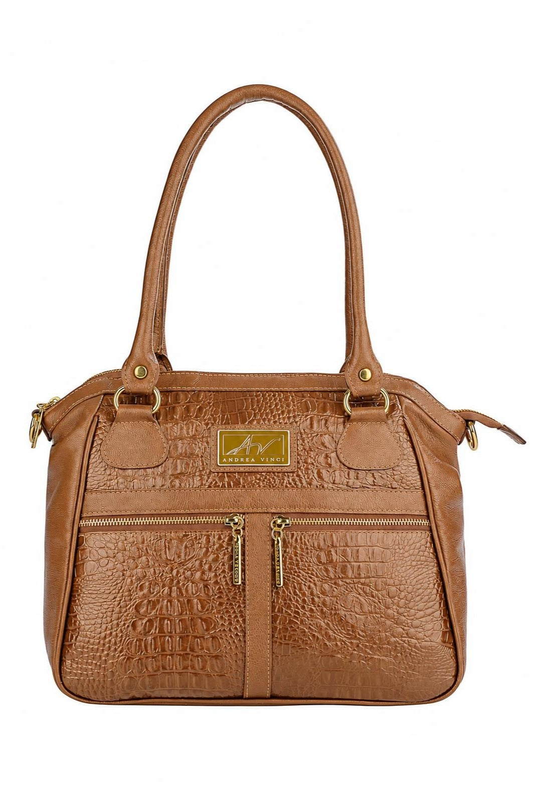 Bolsa de couro croco Luana — Caramelo