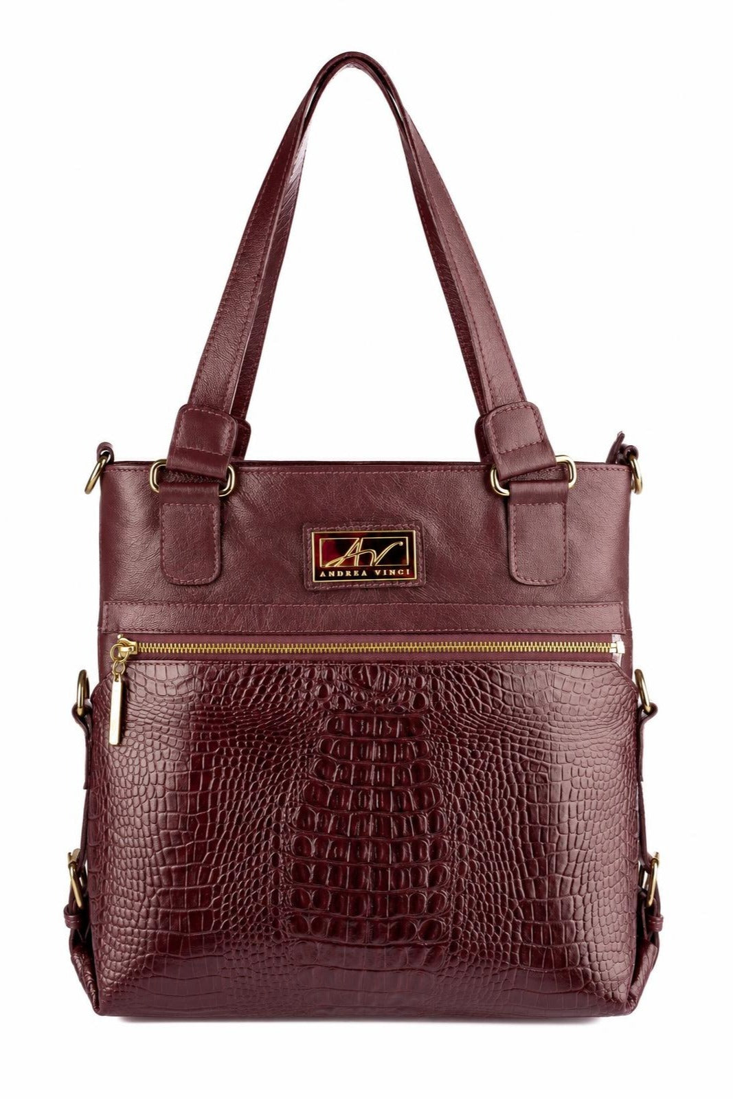 Bolsa de couro 2 em 1 croco Luiza — Marsala