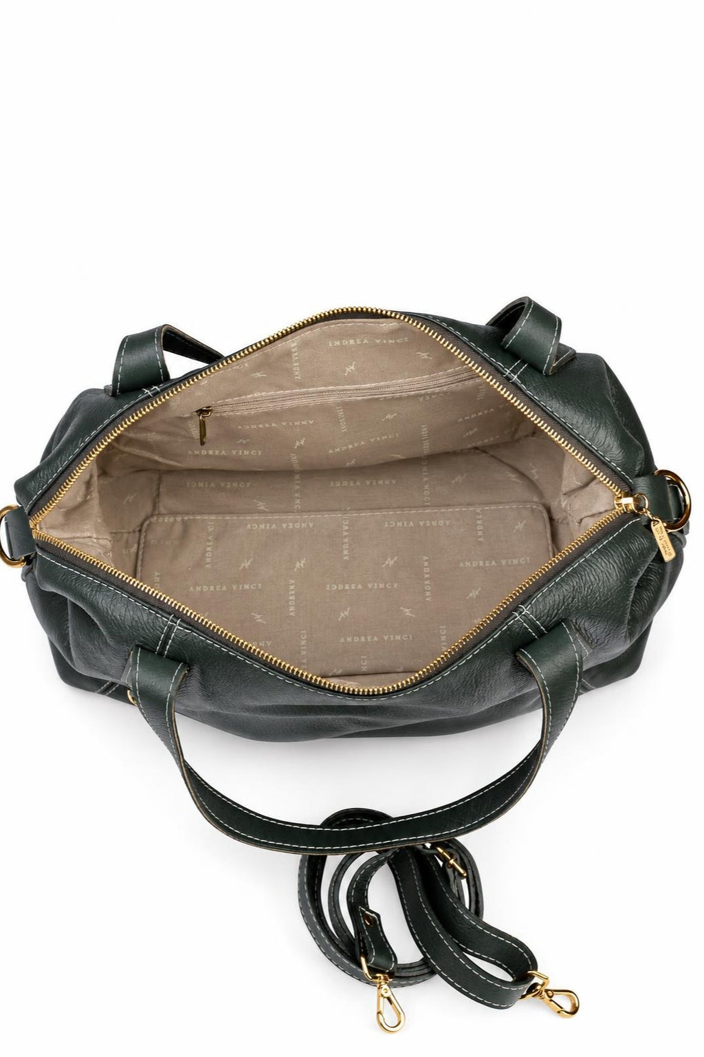 Bolsa de couro liso grande Aurora — Verde Militar