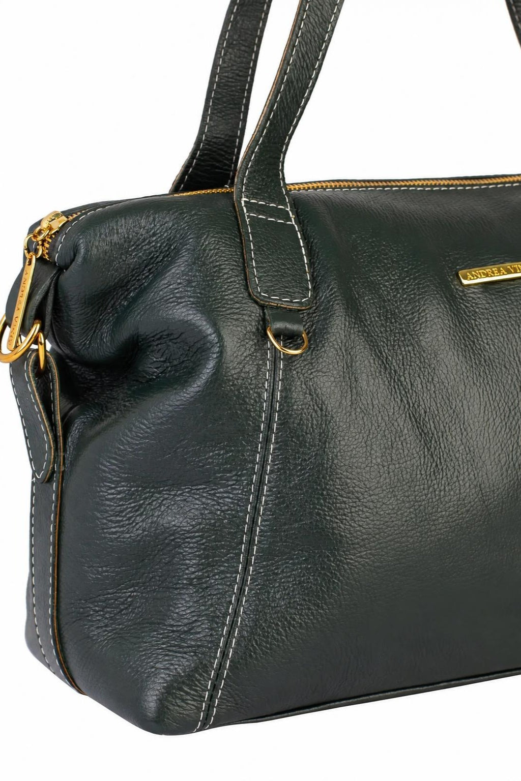 Bolsa de couro liso grande Aurora — Verde Militar