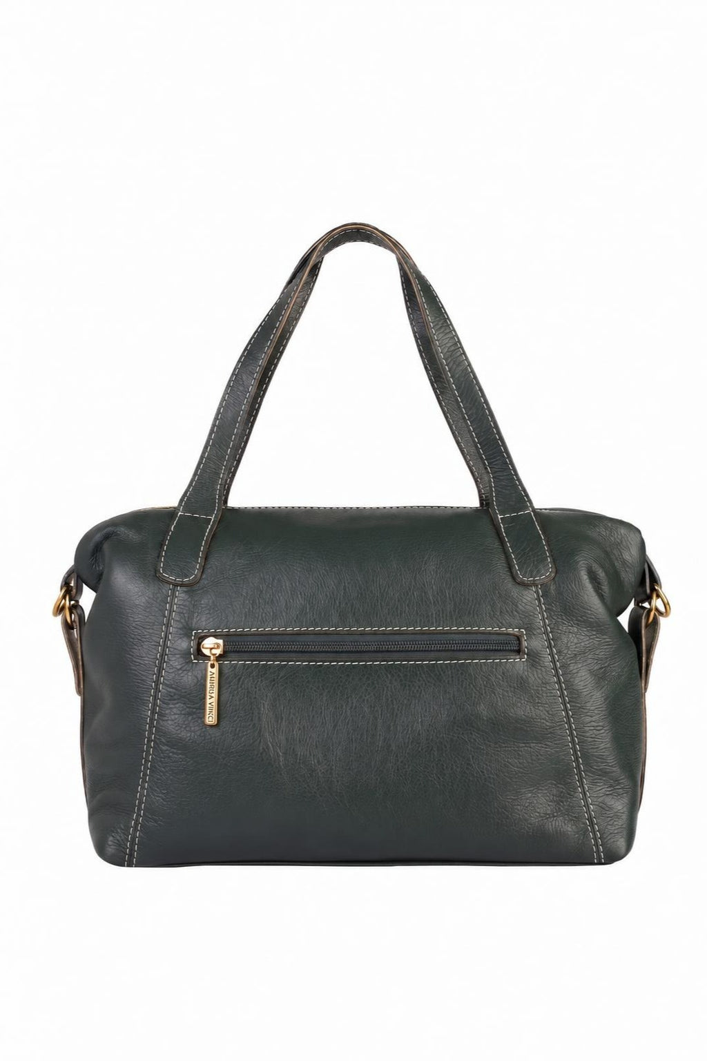 Bolsa de couro liso grande Aurora — Verde Militar