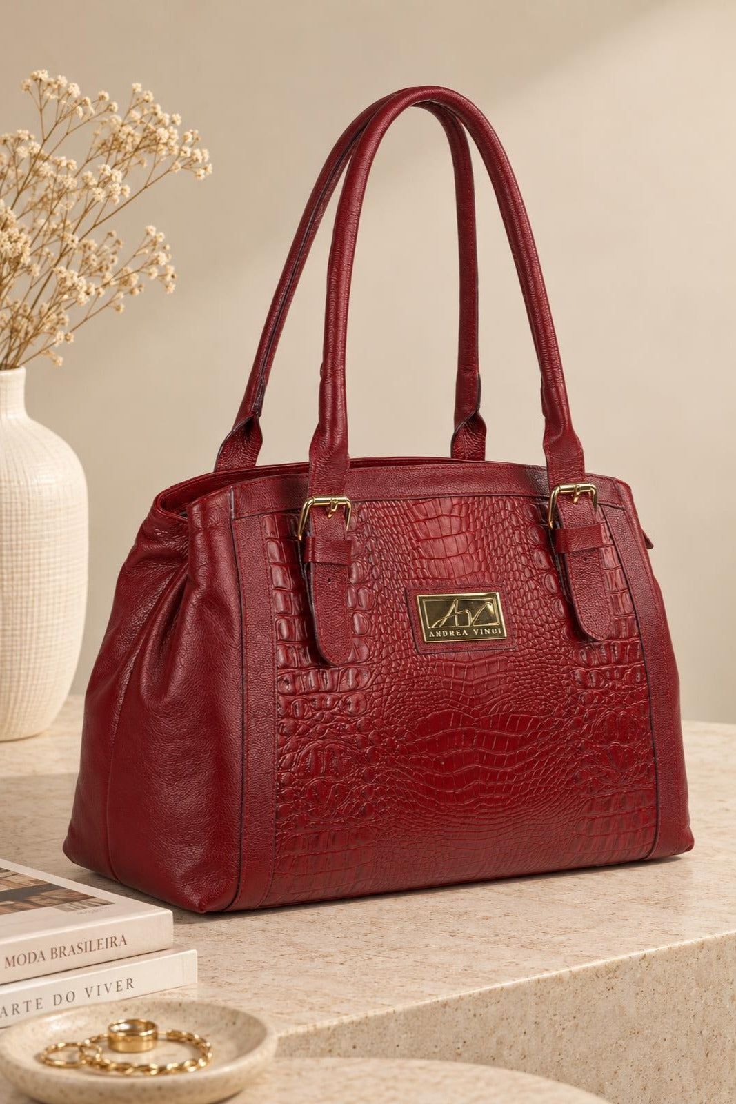 Bolsa de ombro em couro croco Sônia — Descrição · foto 2