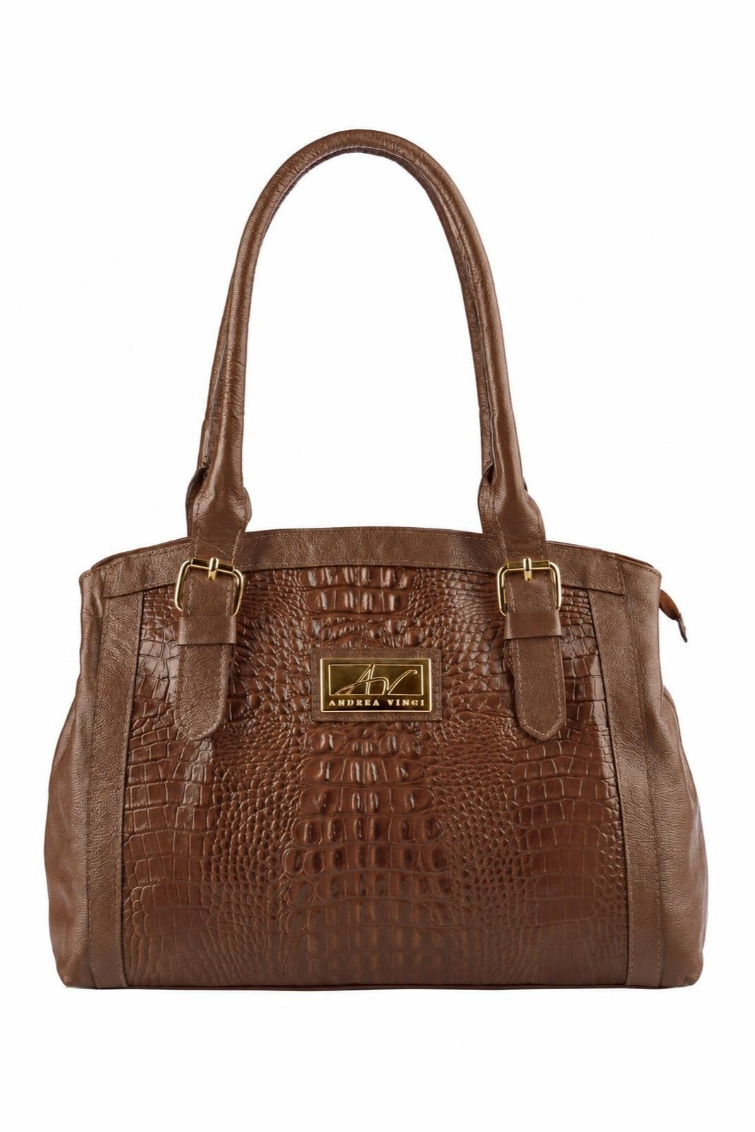 Bolsa de ombro em couro croco Sônia — Whisky