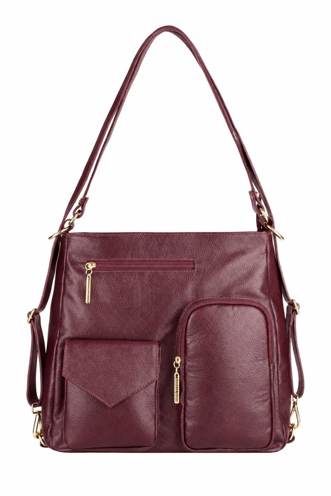 Bolsa mochila de couro liso Érica — Marsala