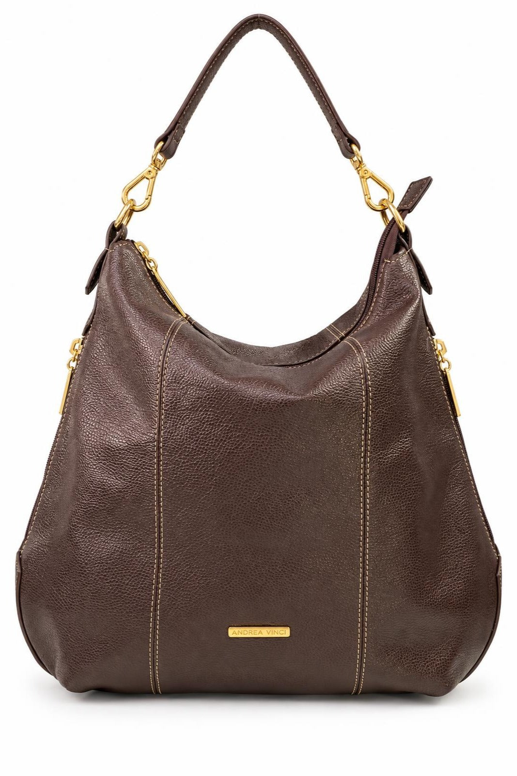 Bolsa mochila saco em couro liso Charlene — Café
