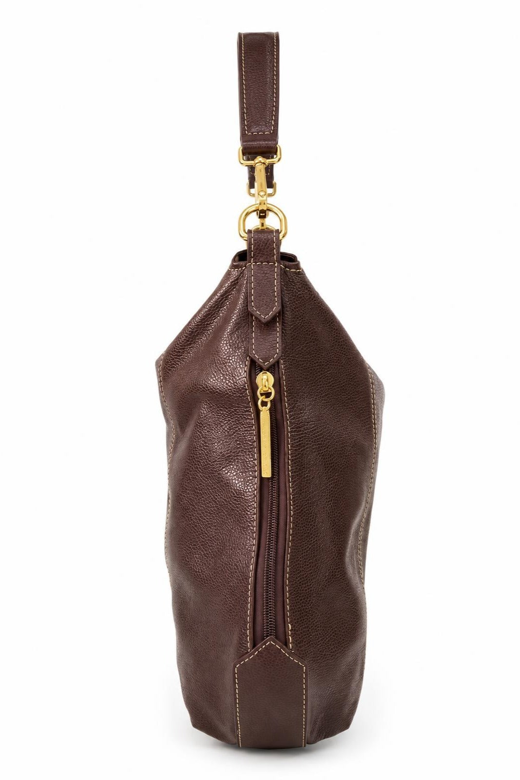 Bolsa mochila saco em couro liso Charlene — Café