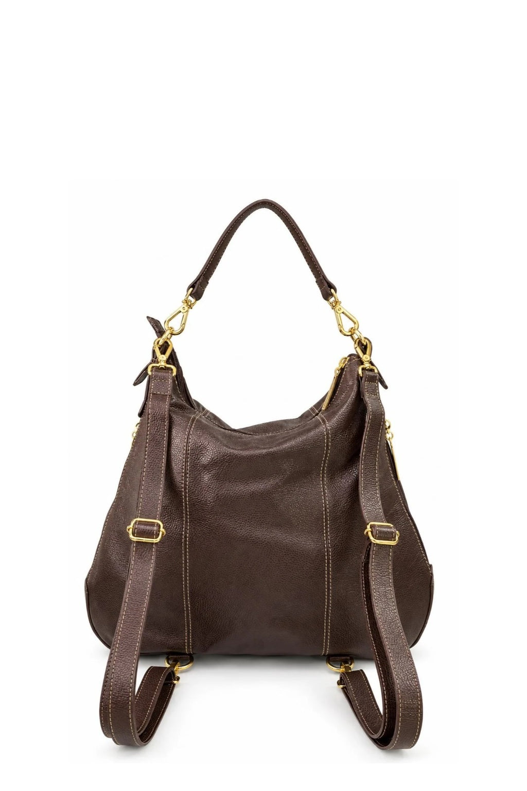 Bolsa mochila saco em couro liso Charlene — Café