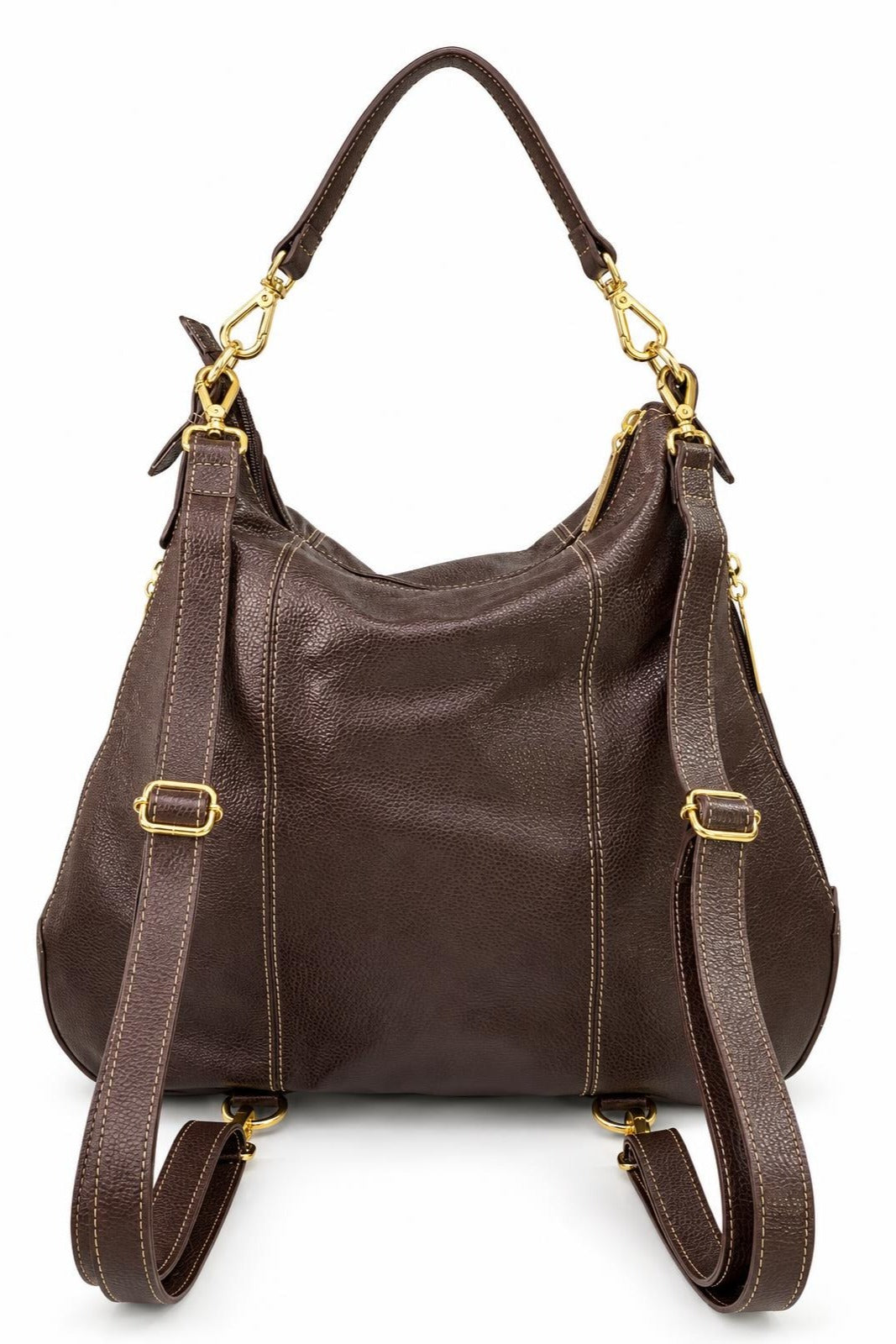 Bolsa mochila saco em couro liso Charlene — Café