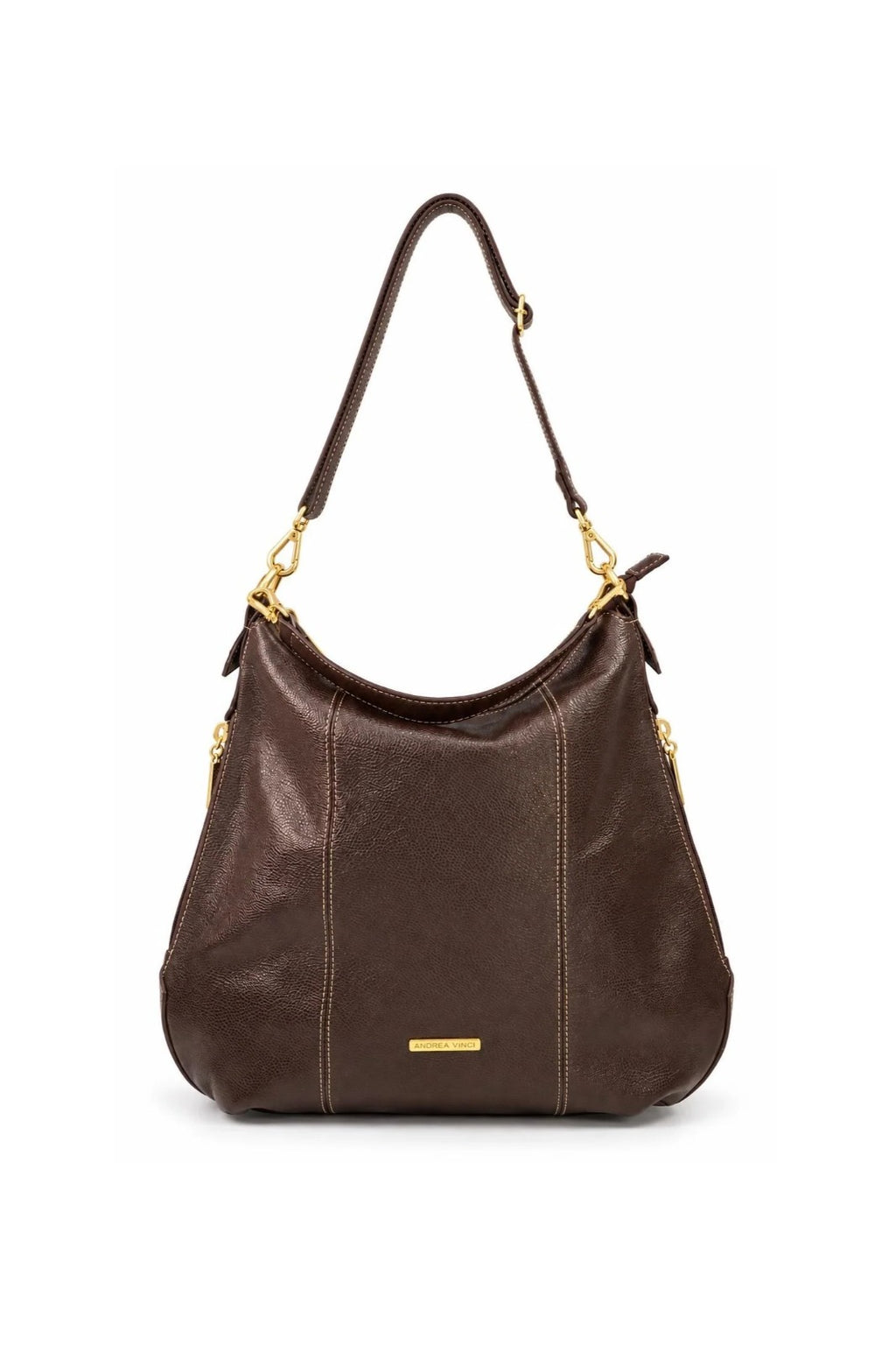Bolsa mochila saco em couro liso Charlene — Café