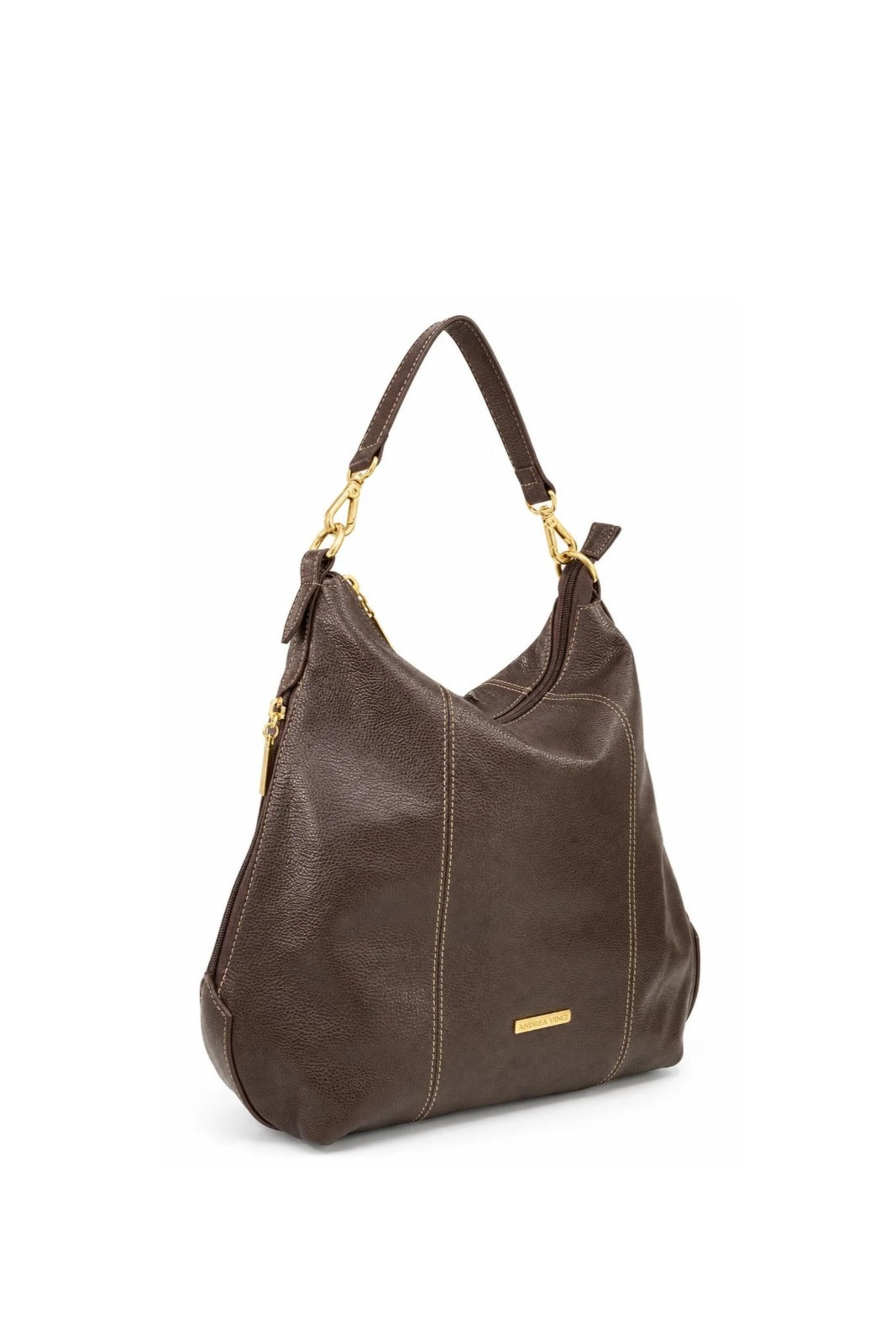 Bolsa mochila saco em couro liso Charlene — Café