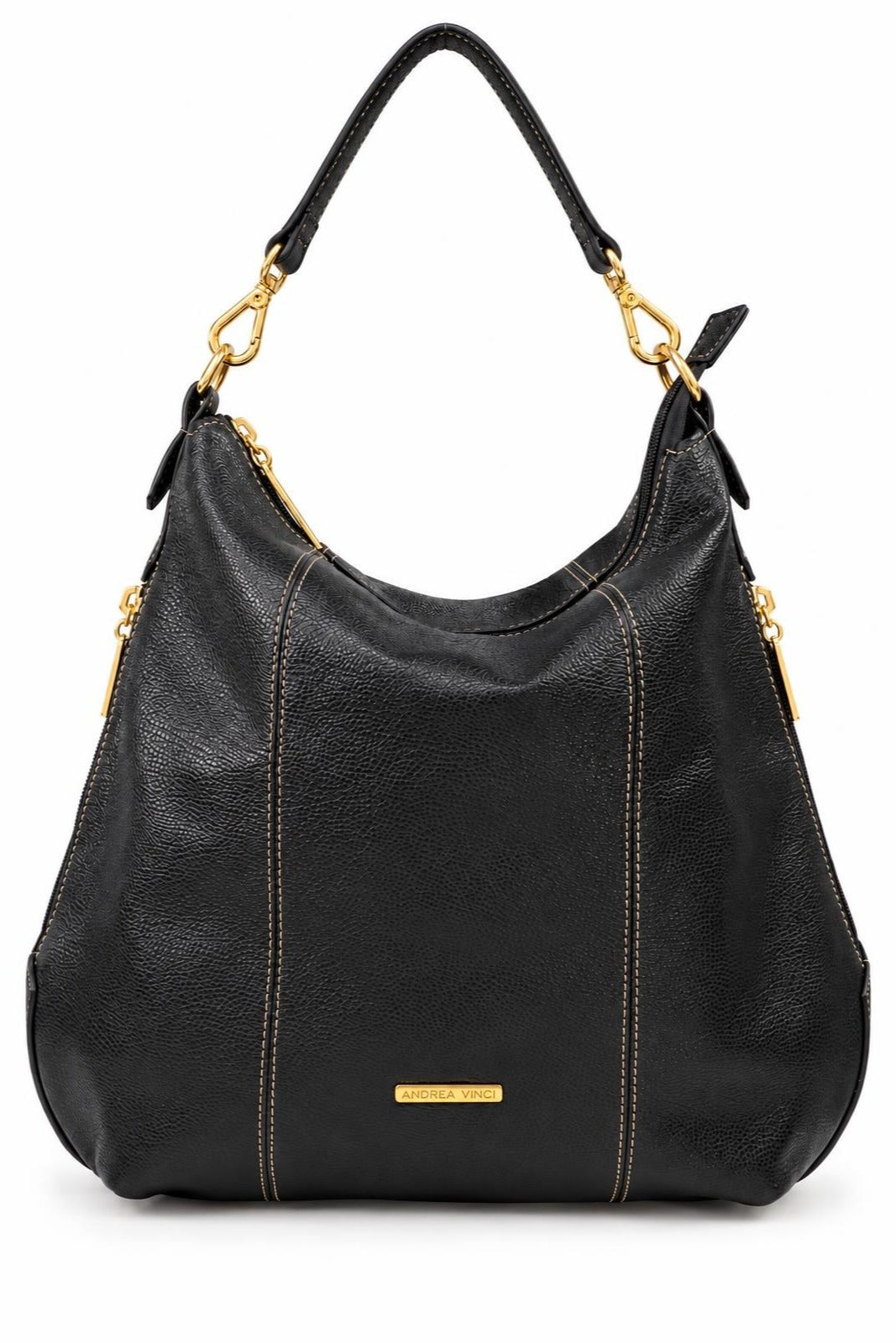 Bolsa mochila saco em couro liso Charlene — Preto