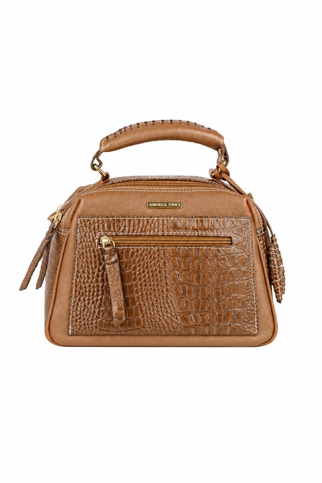 Bolsa pequena de couro croco Ruth — Caramelo