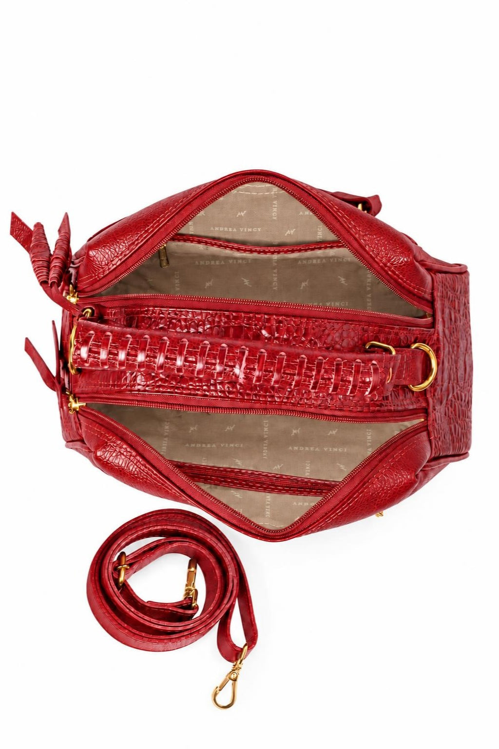 Bolsa pequena de couro croco Ruth — Vermelho