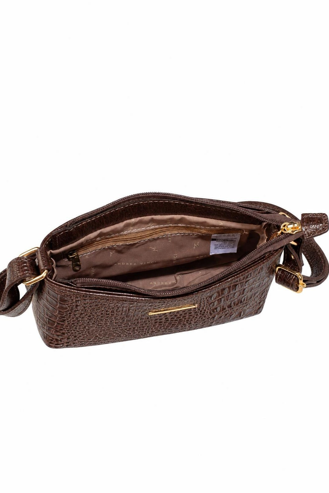 Bolsa pequena transversal de couro croco Iris — Café
