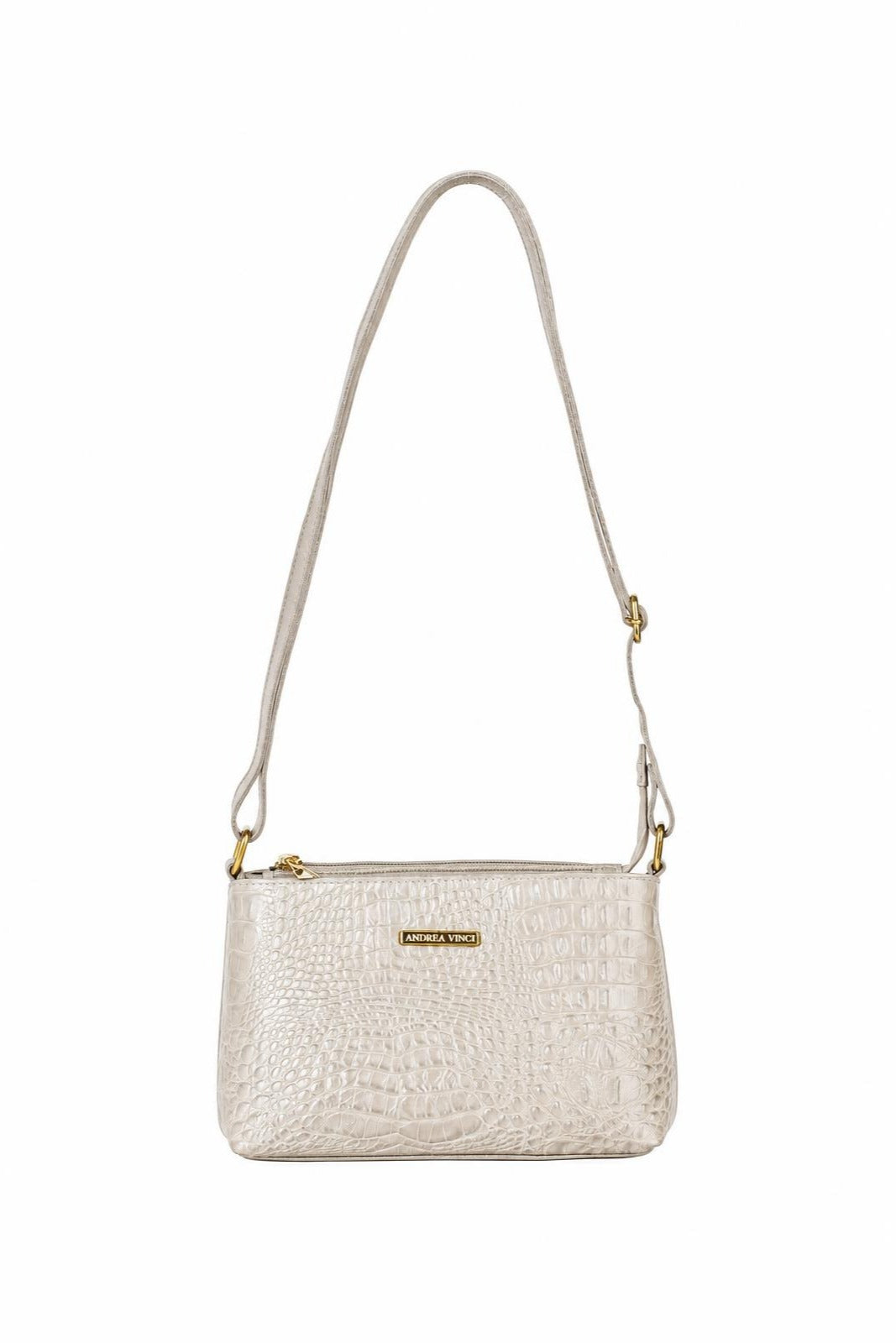 Bolsa pequena transversal de couro croco Iris — Marfim