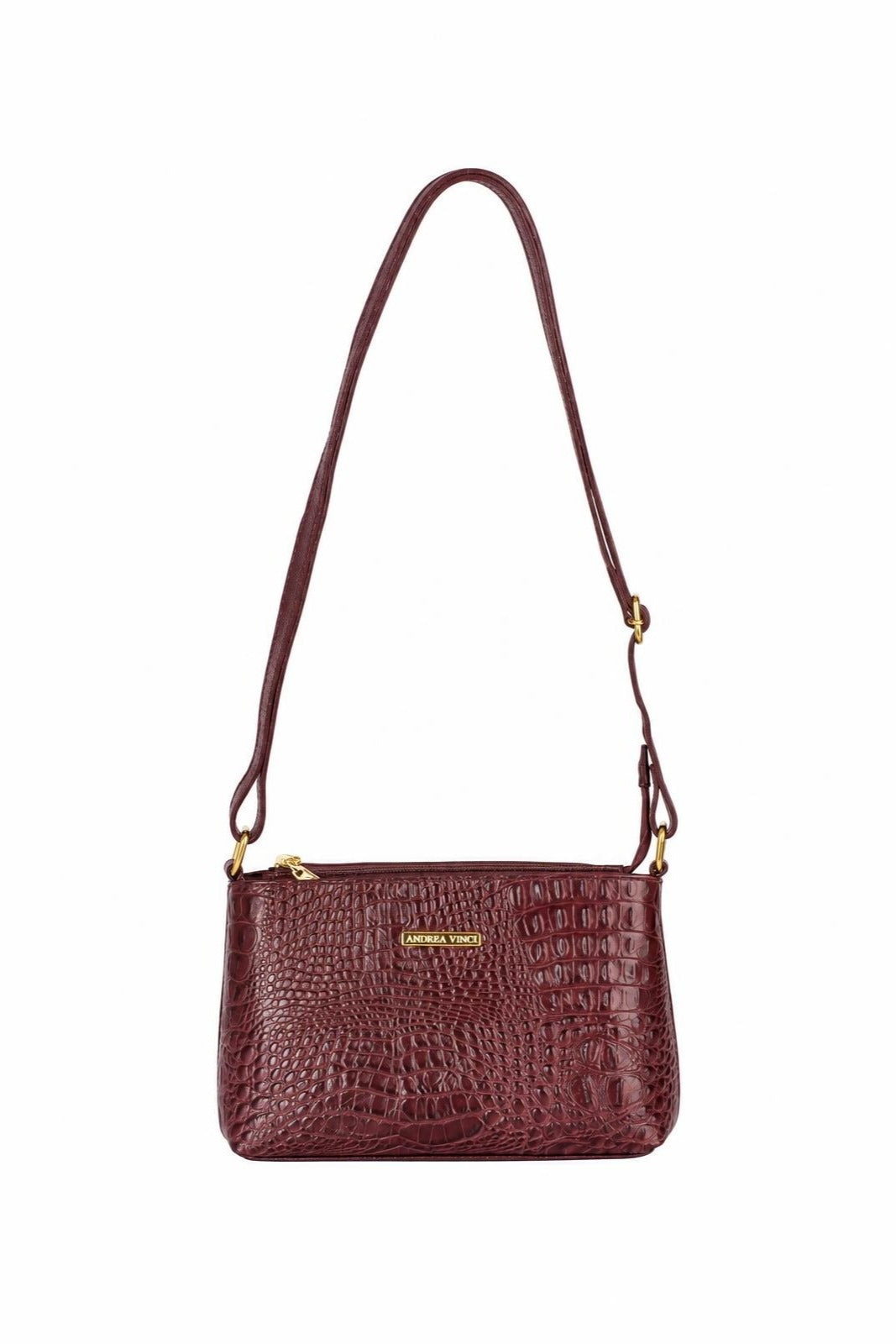 Bolsa pequena transversal de couro croco Iris — Marsala
