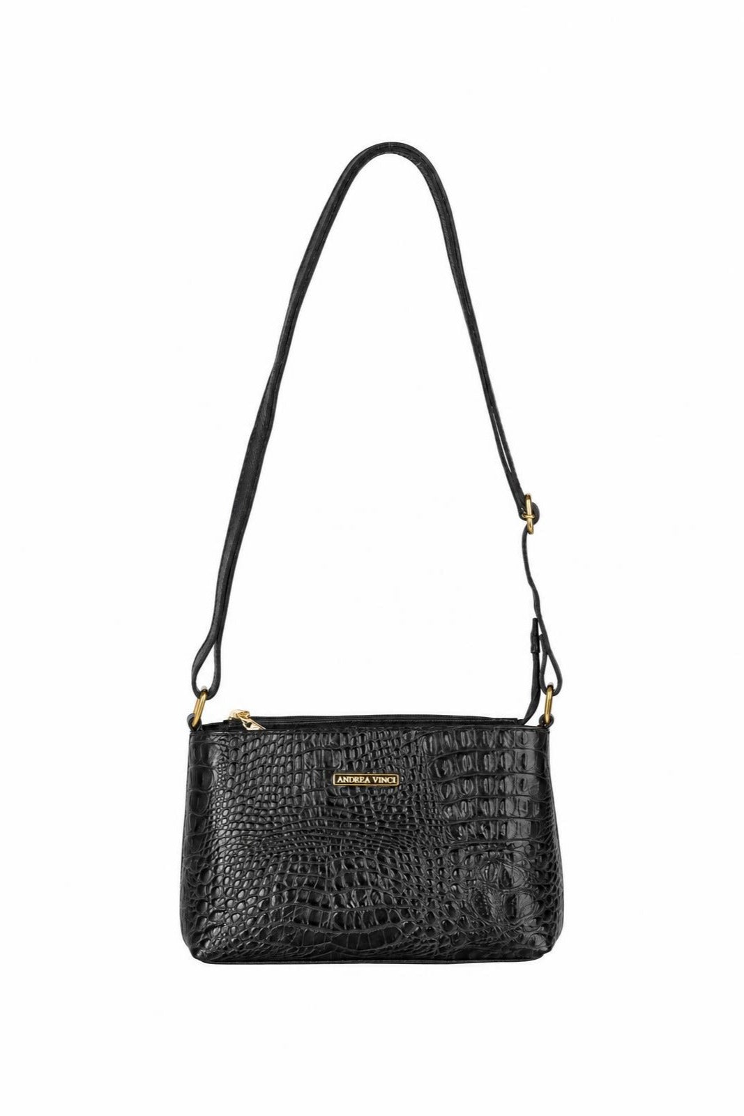 Bolsa pequena transversal de couro croco Iris — Preto