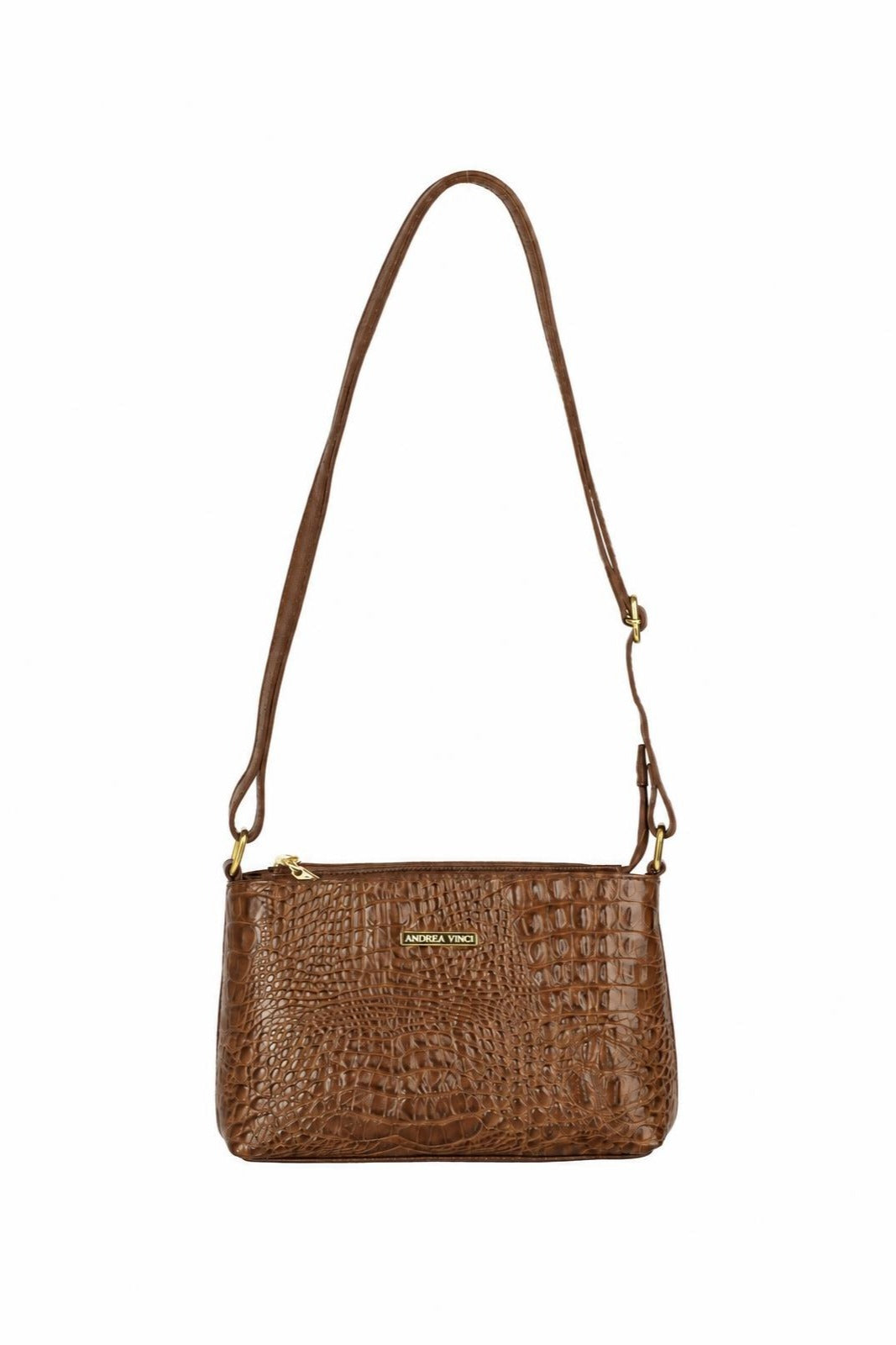 Bolsa pequena transversal de couro croco Iris — Whisky