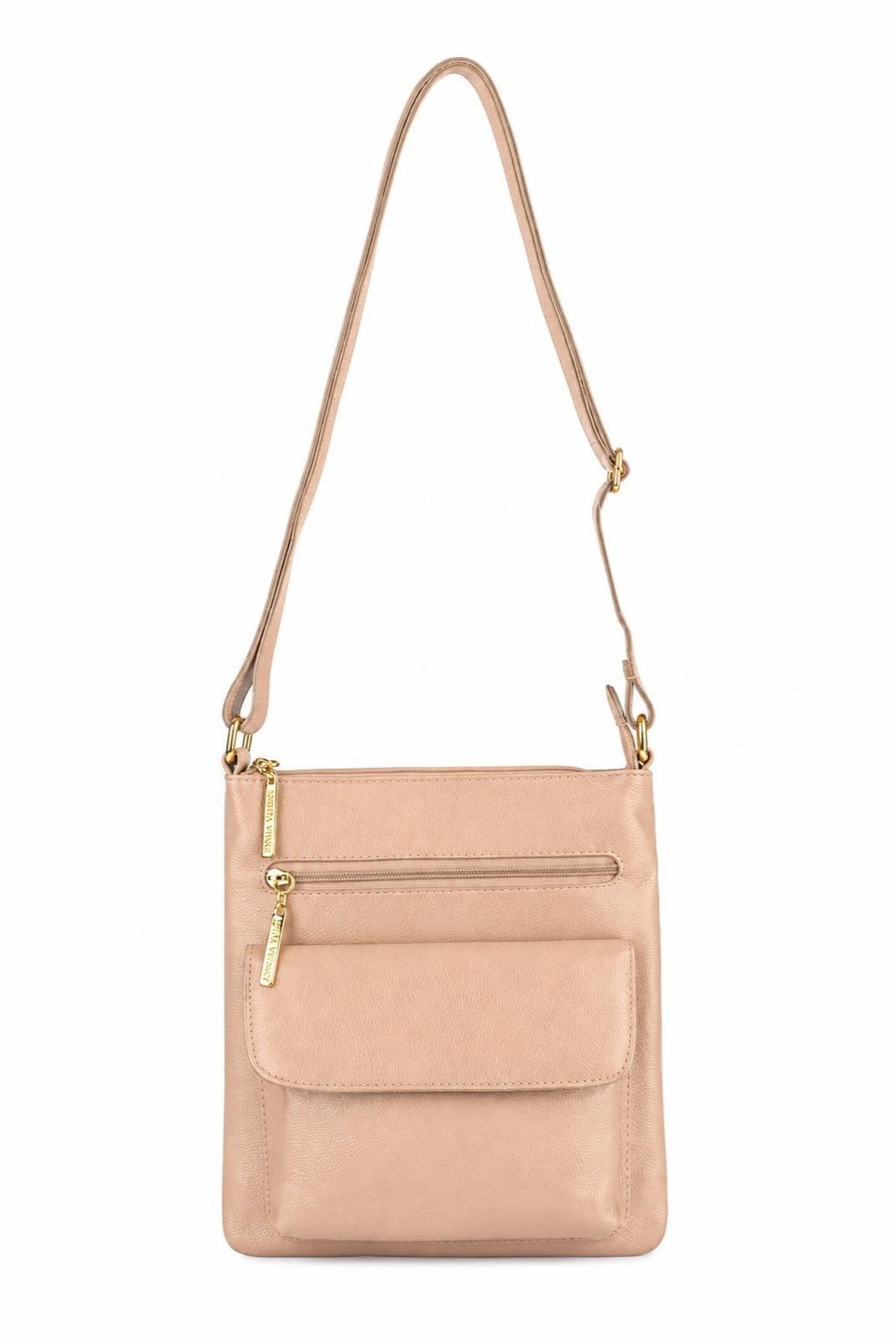 Bolsa pequena transversal de couro liso Alana — Bege