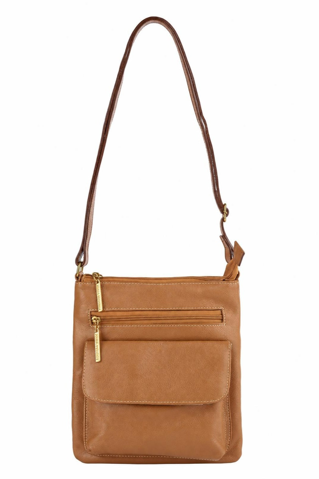 Bolsa pequena transversal de couro liso Alana — Caramelo