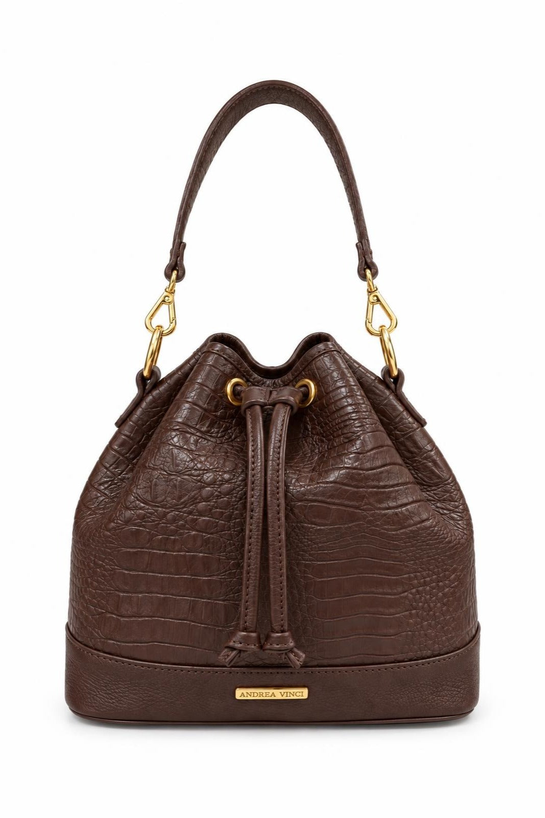 Bolsa saco em couro croco Nadia — Café