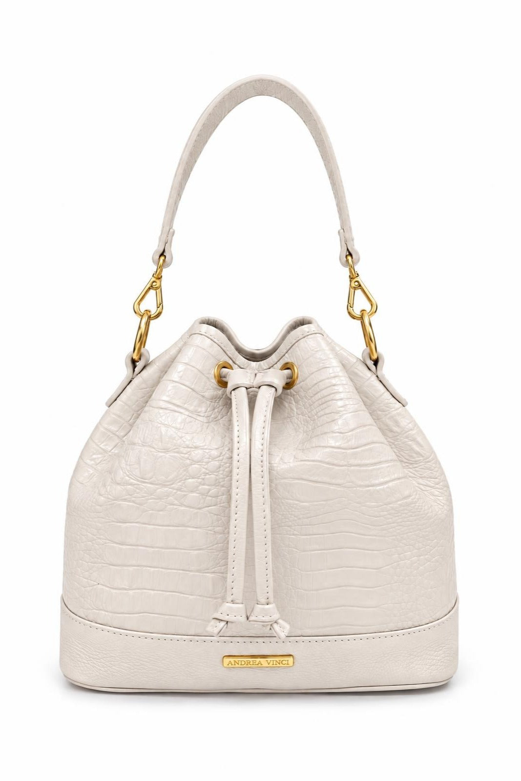 Bolsa saco em couro croco Nadia — Marfim